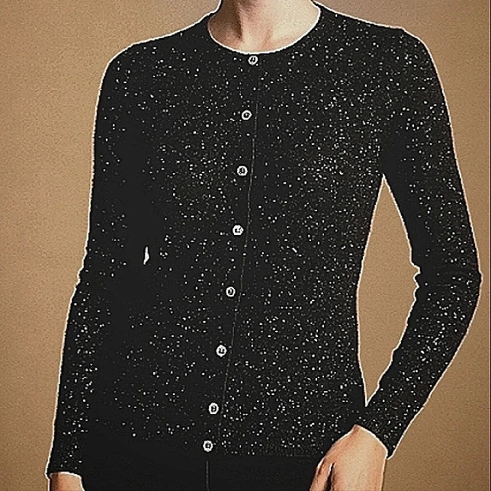 Nicole Miller Silver Sparkle Knit Collarless Cardigan Black Silver Small - Picture 3 of 13